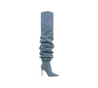 Alloaone Bottes au-dessus du genou pour femme 9,5 cm Plissées Bout pointu Stiletto Haut Talon Polaire À enfiler Pour les occasions formelles, Cowboy bleu, 41 EU