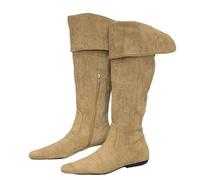 Alloaone Bottes au-dessus du genou pour femme - Bout pointu - Talon carré bas avec bord retourné et fermeture éclair latérale, kaki, 40 EU