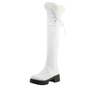Alloaone Bottes de neige imperméables au-dessus du genou pour femme Bout rond Talon compensé moyen avec plateforme et doublure en fourrure épaisse, B2., 41 EU