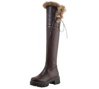Alloaone Bottes de neige imperméables au-dessus du genou pour femme Bout rond Talon compensé moyen avec plateforme et doublure en fourrure épaisse, B1., 40 EU