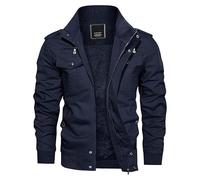 Alloaone Fleece Jacket Men Military Windbreaker Army Pilot Coat Thicken Warm Bomber Cargo Jacket Navy M