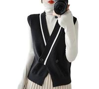 Alloaone Gilet en cachemire sans manches à col en V pour femme, Noir , XL