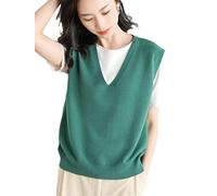 Alloaone Gilet en tricot pour femmes, en cachemire, sans manches, col en V, ample, pour l'automne et l'hiver, Vert, XL