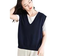Alloaone Gilet en tricot pour femmes, en cachemire, sans manches, col en V, ample, pour l'automne et l'hiver, Noir , XXL