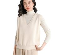 Alloaone Gilet en tricot pour femmes, en cachemire, sans manches, col en V, ample, pour l'automne et l'hiver