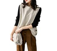 Alloaone Gilet pull à col rond sans manches pour femme - Pull en tricot ample avec bouton latéral - Hauts populaires et élégants, beige, S