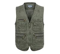 Alloaone Gilet sans Manches en Coton De Grande Taille D'été avec Poches Hommes Gilet De Photographie Multi-Poches Army Green Vest 4XL