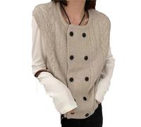 Alloaone Gilet Tricoté À Double Boutonnage pour Femmes, Col Rond, Pull sans Manches, Cardigan Ample, Débardeur