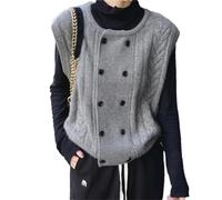 Alloaone Gilet Tricoté À Double Boutonnage pour Femmes, Col Rond, Pull sans Manches, Cardigan Ample, Débardeur