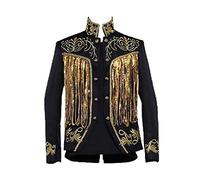 Alloaone Glitter Blazer Hommes Col Montant Double Boutonnage Steampunk Militaire Batteur Punk Gothique Parade Veste Pattern 1 XS