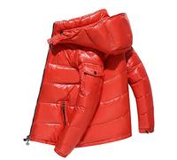 Alloaone Hommes Imperméable 90% Blanc Canard Doudoune Brillant Manteau Vêtements À Capuche Épais Chaud Vers Le Bas Coupe-Vent Red L