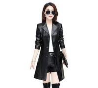 Alloaone Manteau En Peau De Mouton Pour Femme Grande Taille Veste En Cuir Véritable Trench-Coat À Manches Longues black XXL