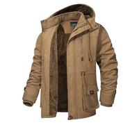 Alloaone Men's Cargo Jacket Military Army Coat Winter Thick Fleece Warm Overcoat Windbreaker Outerwear Parka Khaki M