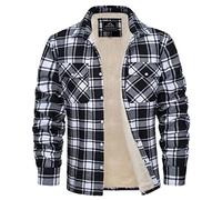 Alloaone Men's Fleece Plaid Flannel Shirt Jacket Button Jacket Thicken Warm Winter Work Coat F1-Black 3XL