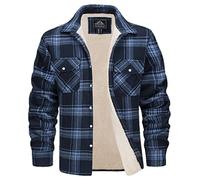 Alloaone Men's Fleece Plaid Flannel Shirt Jacket Button Jacket Thicken Warm Winter Work Coat F12-Gray Blue 3XL