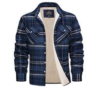 Alloaone Men's Fleece Plaid Flannel Shirt Jacket Button Jacket Thicken Warm Winter Work Coat F5-Blue Gray XXL