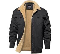 Alloaone Men's Trucker Turn-Down Collar Button Down Fleece Denim Jacket Multi Pocket Winter Coat Dark Gray M