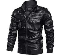 Alloaone Men's Vintage Motorcycle Jacket Stand Collar Faux Leather PU Biker Jacket Fall Winter Coats Black XL