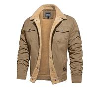 Alloaone Men's Winter Fleece Warm Coats Multi Pockets Bomber Jacket For Work Travel Khaki XL