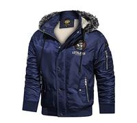 Parka Bombardier À Capuche En Fausse Fourrure Pour Hommes Vestes De Pilote Multi-Poches Vestes Cargo De L'armée Automne Et Hiver Blue XL