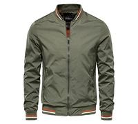 Alloaone Printemps Automne Bomber Veste Hommes Slim Fit Solide Couleur Baseball Veste Pilote Vestes Green XL