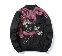 Alloaone Printemps Automne Hommes Fleur Phoenix Broderie Veste Souvenir Baseball Pilote Veste Manteau Lâche Thin Black Red 3XL