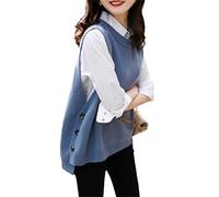 Alloaone Pull à col rond sans manches pour femme - Pull en tricot ample avec bouton latéral - Hauts populaires et élégants, bleu, S