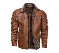 Alloaone Veste En Cuir D'hiver Pour Hommes Manteau En Cuir PU Épais Veste Polaire En Fourrure Double Face khaki L