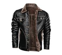 Alloaone Veste En Cuir D'hiver Pour Hommes Manteau En Cuir PU Épais Veste Polaire En Fourrure Double Face black M