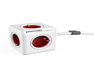 Allocacoc PowerCube Extended Multiple Rallonge 1,5 m avec 5 Prises/Prises de Courant Cube Rouge