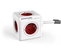 Allocacoc PowerCube extended - Unité de distribution secteur - CA 220-240 V - connecteurs de sortie : 5 (CEE 7/4) - 3 m cordon - Allemagne - rouge Boston