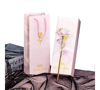 ALLOMN 24K Plaqué or Rose, Fleurs Artificielles de Rose Lumineux Coloré avec Boîte Cadeau Meilleur Cadeau pour la Saint Valentin Fête des Mères Anniversaire de Noël