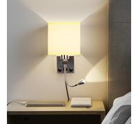 ALLOMN Applique de Chevet, Applique de Lecture à LED Applique Murale Moderne en Chrome Poli avec Projecteur Ajustable à col de Cygne, Interrupteurs Doubles, Avec Port USB pour Charger E27 (USB 2 PCS)