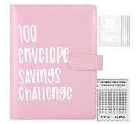 ALLOMN Classeur de défi 100 enveloppes, classeur de défi d'économie A5 classeur budget classeur organisateur avec enveloppes transparentes et bouton magnétique pour couples bureaux maison école (rose)