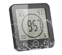 ALLOMN Horloge de Salle de Bain, Alarme Numérique LCD Avec Horloge de Douche Tactile étanche, Humidité de la Température, Compte à Rebours, 3 Méthodes de Montage, Alimentation par Batterie (Noir)