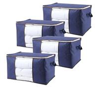 ALLOMN Lot de 4 grands sacs de rangement pliables de 90 l avec couvercle, fenêtre transparente et poignées de transport pour vêtements, couettes, couvertures, literie, chaussures, 5304510266ZXS2LEV