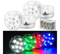 ALLOMN Lumière Submersible RGB, 4 PCS Lumière Sous-Marine IP68 Lumière de Décoration de Piscine de Jardin étanche 24 Télécommandes, 4 Changements de Couleurs Dynamiques et 16 Modes Statiques