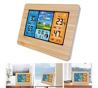 ALLOMN Stations Météo Sans Fil avec Capteur Intérieur Extérieur, Station Météo Numérique LCD avec Alerte/Température/Humidité/Barométrique/Prévisions/Réveil pour Maison Bureau Jardin (RF Jaune)
