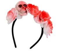 alloneslife Bandeau d'Halloween avec tête de mort et fleurs - Accessoires pour cheveux tendance - Pour fêtes costumées et événements (rouge coloré)