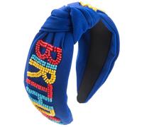 alloneslife Bandeau d'oreille noué pour femme avec perles cloutées et lettres - Turban large pour laver le visage (bleu)