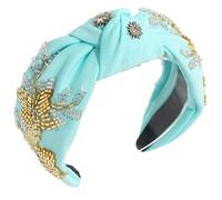 alloneslife Bandeau d'oreille noué pour femme - Avec perles de strass - Large - Pour le lavage du visage - Bleu ciel - Taille unique