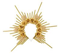 alloneslife Bandeau d'oreille pour femme, élégant bandeau floral argenté confortable, accessoire de cheveux tendance, décoration pour Halloween, cosplay et fêtes (doré)