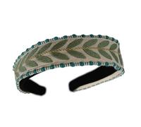 alloneslife Bandeau large noué avec motif de feuille brodée - Tissu doux - Décoration de cheveux tendance pour femmes et filles (vert)