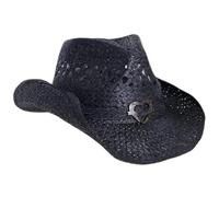 alloneslife Chapeau de cowboy, chapeau de paille tissé en forme de cœur pour adulte, chapeau léger avec bords roulés, chapeau de voyage en plein air, chapeau pour femmes et adolescents, noir, Noir ,