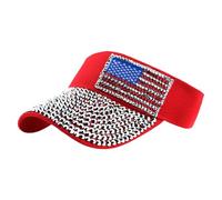 alloneslife Chapeau de soleil réglable en coton respirant orné de strass faits à la main pour les événements en plein air, Diamants rouges et sil, S-4XL