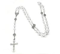 alloneslife Chapelet de perles catholiques pour femme et homme avec breloque crucifix et longue chaîne amulette, bijoux religieux pour femme