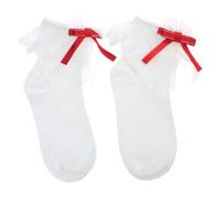 alloneslife Chaussettes à volants en dentelle pour femme - Princesse japonaise - Avec nœud en ruban - Chaussettes habillées, Rouge, S-4XL