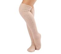 alloneslife Chaussettes d'hiver pour femme en polaire corail, chaussettes montantes pelucheuses, couleur unie, chaudes, longues au-dessus du genou, kaki, S-4XL Plus Tall