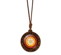 alloneslife Élégant collier en bois Metatron Cube Géométrie Sacrée Hexagramme et Sri Yantra Amulette Chaîne de cou Longueur réglable Collier ras du cou Motif géométrique