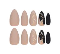 alloneslife Elegant Touch Faux ongles à coller sur les ongles en forme d'amande à presser French Tip Faux ongles avec rayures dorées pour femme